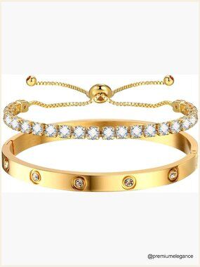 Stainless Steel 18K Gold Plated Adjustable Chain Link Bracelet Set